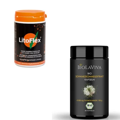 LitoFlex Hagebuttenpulver & BioLaviva Schwarzkümmelöl Kapseln